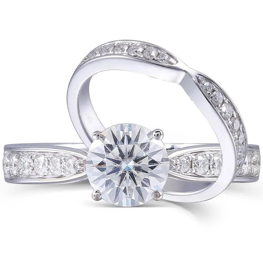 14k White Gold Moissanite Wedding Set 1ct Main Stone / Affordable Engagement Rings