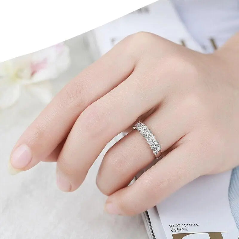 14k White Gold Plated Moissanite Anniversary Rings 0.5ct Total