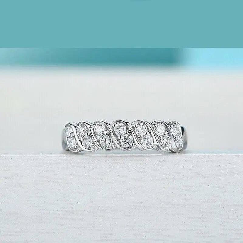 14k White Gold Plated Moissanite Anniversary Rings 0.5ct Total