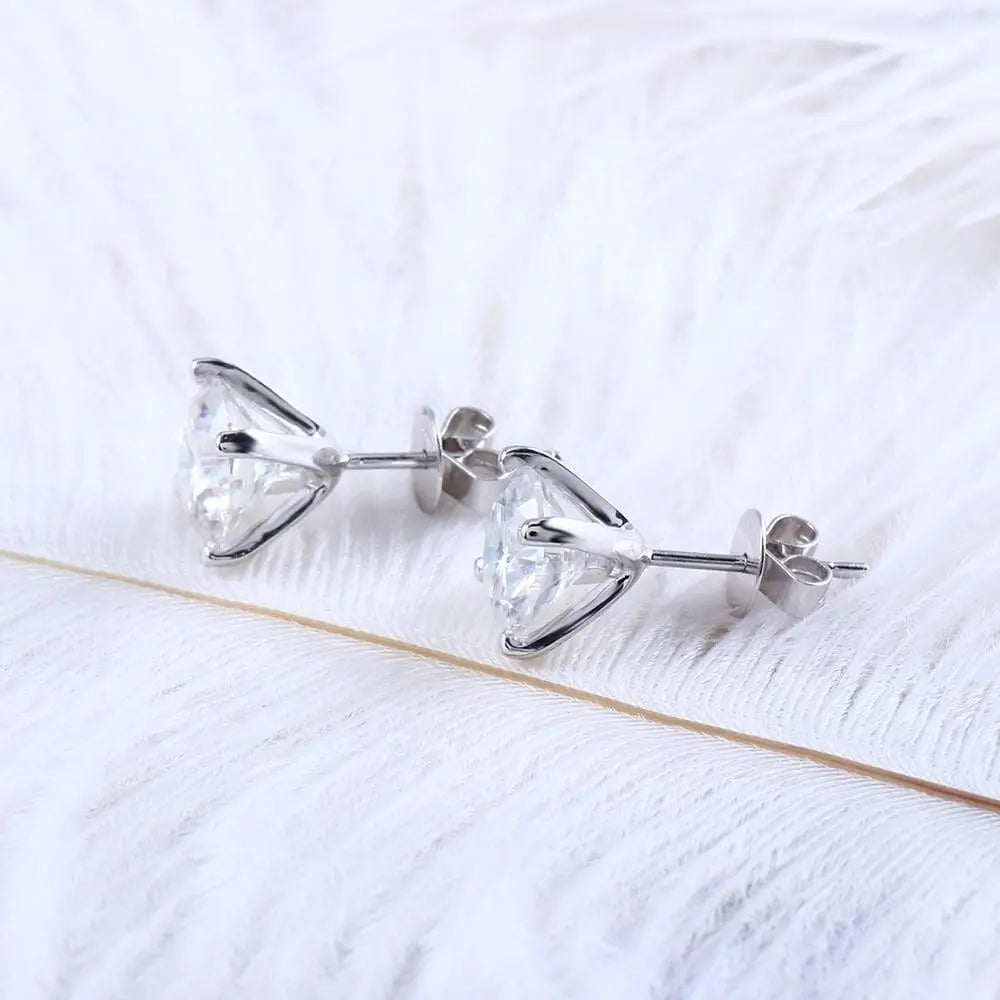 Sliver  Earrings Stud Moissanite 1.3ctw - 2.6ctw Options
