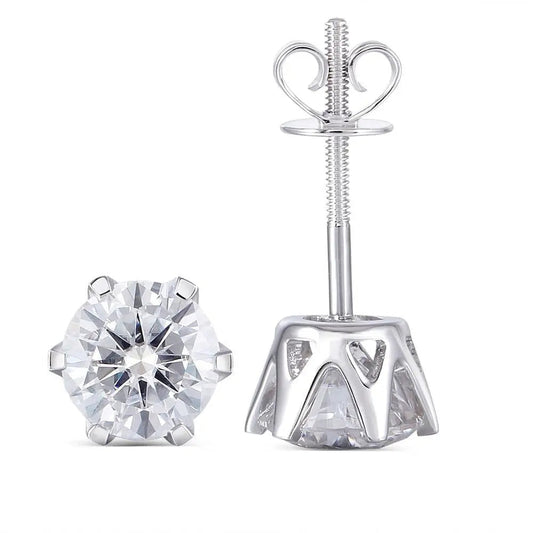 Earrings for Everyday Wear - 14k White Gold Stud Moissanite Earrings 2ctw