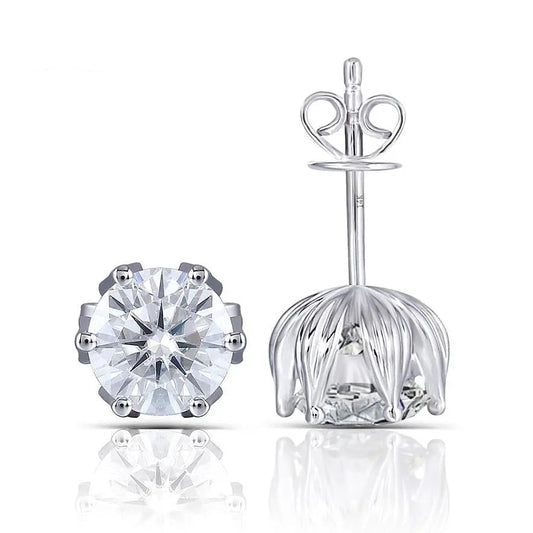 14k White Gold & Platinum Plated Silver Flower Stud Moissanite Stylish Earrings 2ctw