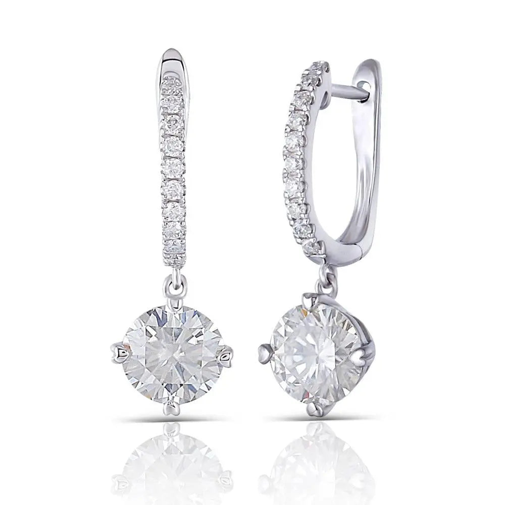 14k White Gold & Platinum Plated Silver Moissanite Earrings 2.12ctw / Earrings 14K Gold