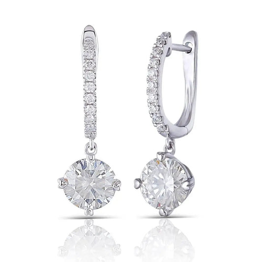 14k White Gold & Platinum Plated Silver Moissanite Earrings 2.12ctw / Earrings 14K Gold