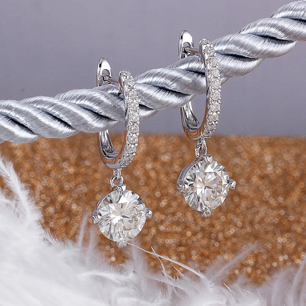 14k White Gold & Platinum Plated Silver Moissanite Earrings 2.12ctw / Earrings 14K Gold