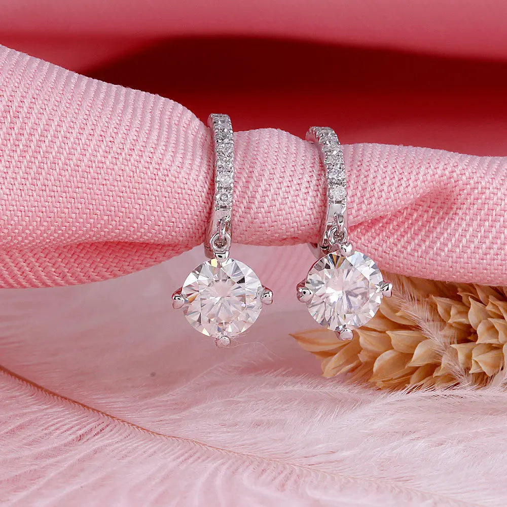 14k White Gold & Platinum Plated Silver Moissanite Earrings 2.12ctw / Earrings 14K Gold