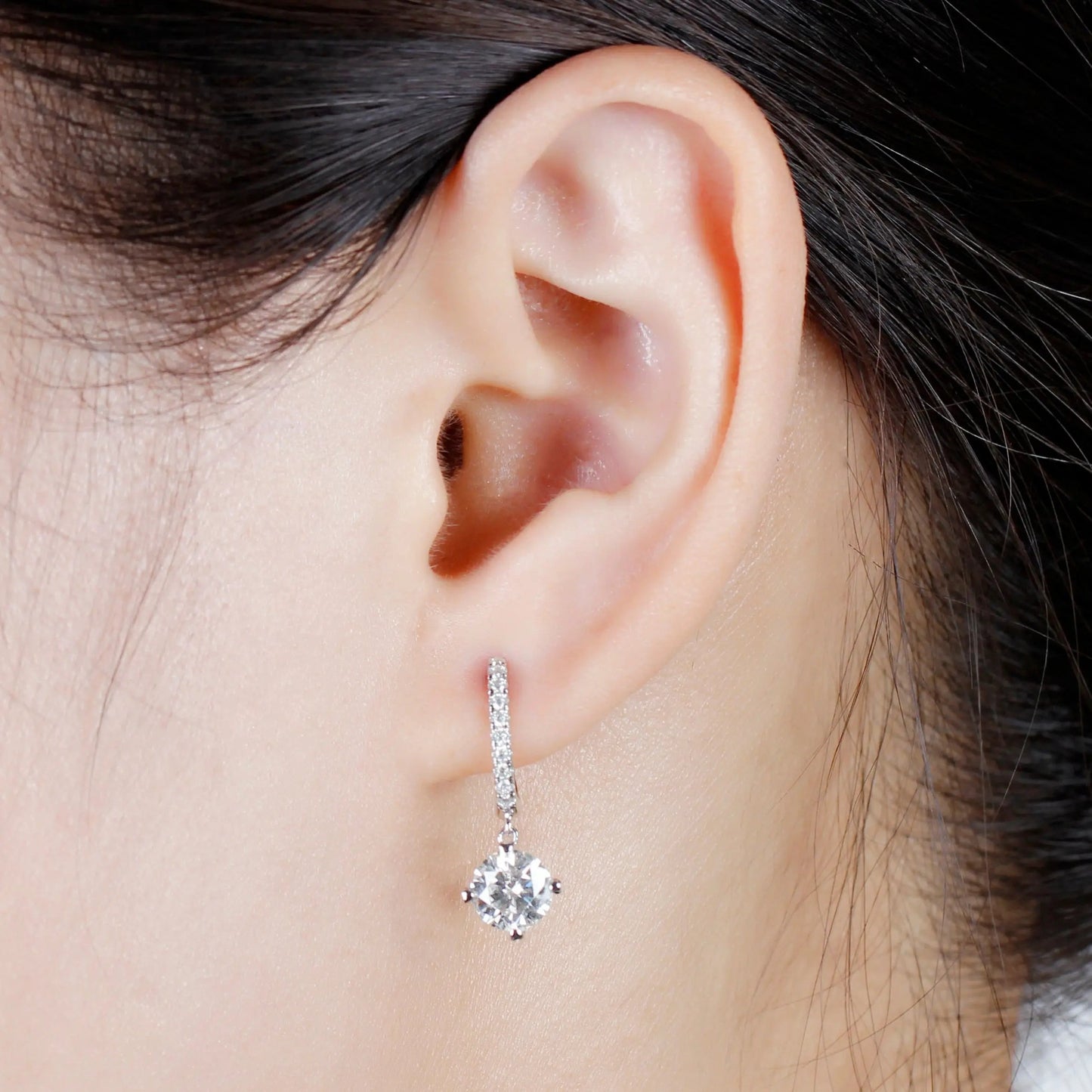 14k White Gold & Platinum Plated Silver Moissanite Earrings 2.12ctw / Earrings 14K Gold