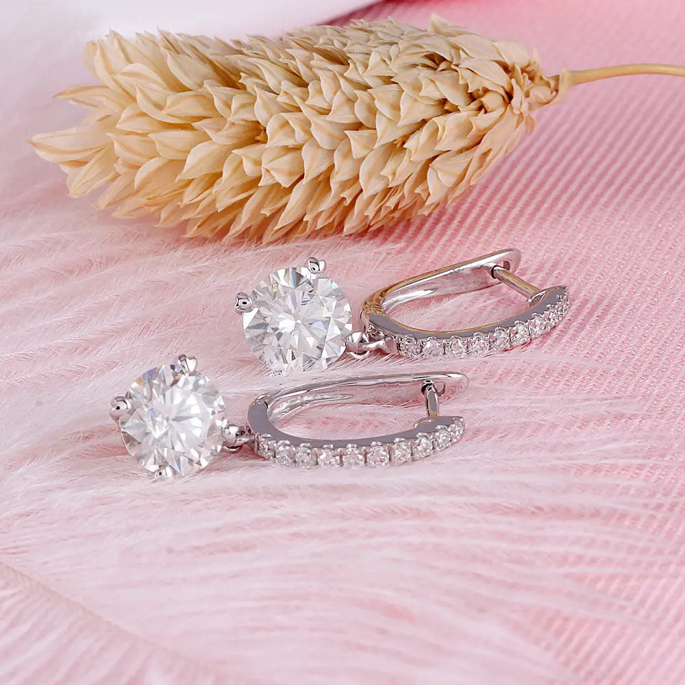 14k White Gold & Platinum Plated Silver Moissanite Earrings 2.12ctw / Earrings 14K Gold