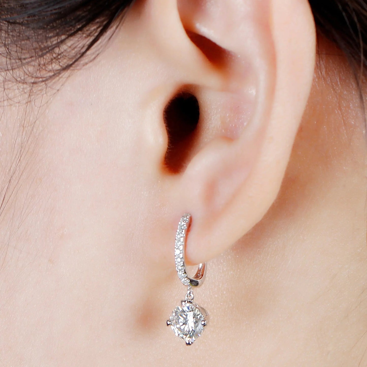 14k White Gold & Platinum Plated Silver Moissanite Earrings 2.12ctw / Earrings 14K Gold