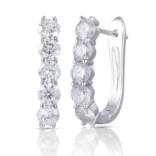 14k White Gold & Platinum Plated Silver U Hoop Moissanite Women Earrings 2ctw