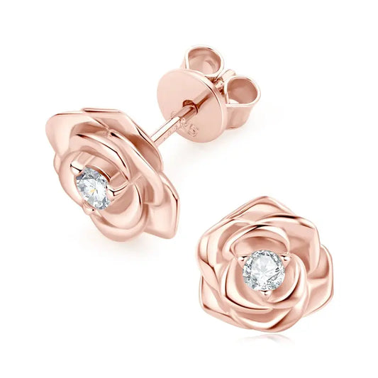 14k White or Rose Gold Plated Silver Moissanite 0.2 ctw Flower Shaped Earrings