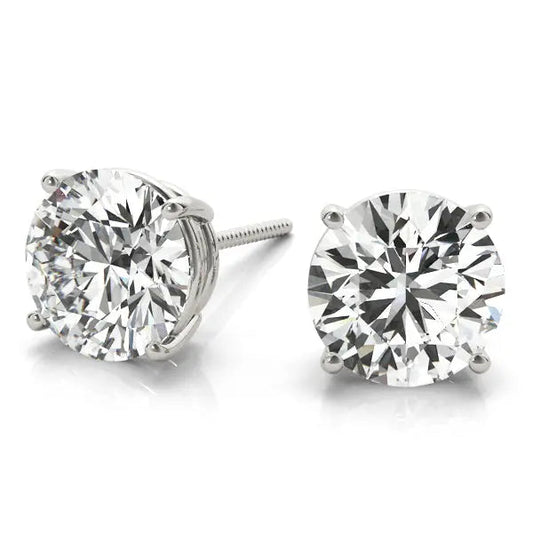 14k White, Yellow, Rose Gold 4-Prong Stud Moissanite Earrings 1ctw - 4ctw