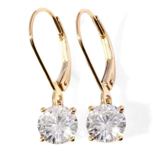 14k Yellow / Rose / White Gold Hoop Moissanite Earrings / | Cute Hanging Earrings 2ctw