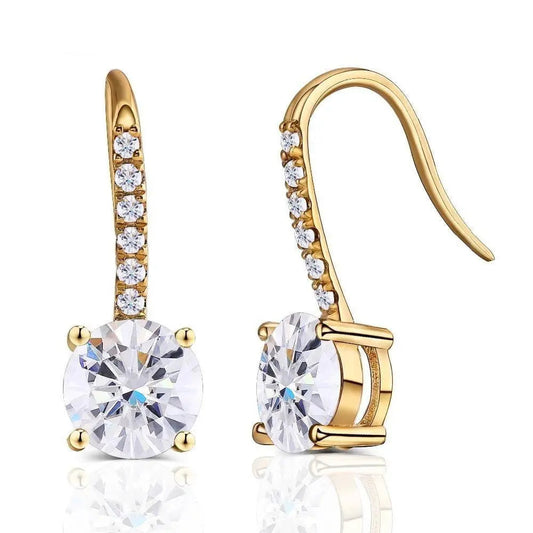 14k Yellow Gold Drop Moissanite Fancy Long Earrings 2.12ctw