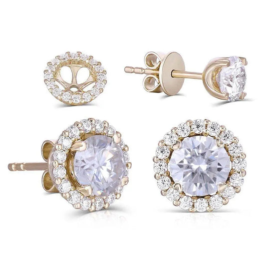 14k Yellow Gold Halo Moissanite Stud Earrings / Nice Earrings for Girlfriend 1.28ctw