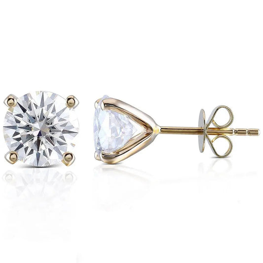 14k Yellow Gold Moissanite Stud Earrings 1ctw - 2.4ctw Options / Best Earrings Material for Sensitive Ears