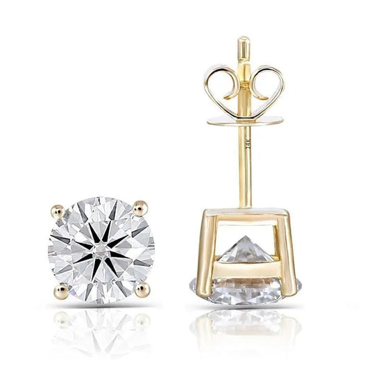 14k Yellow Gold Studs Moissanite Earrings 2ctw