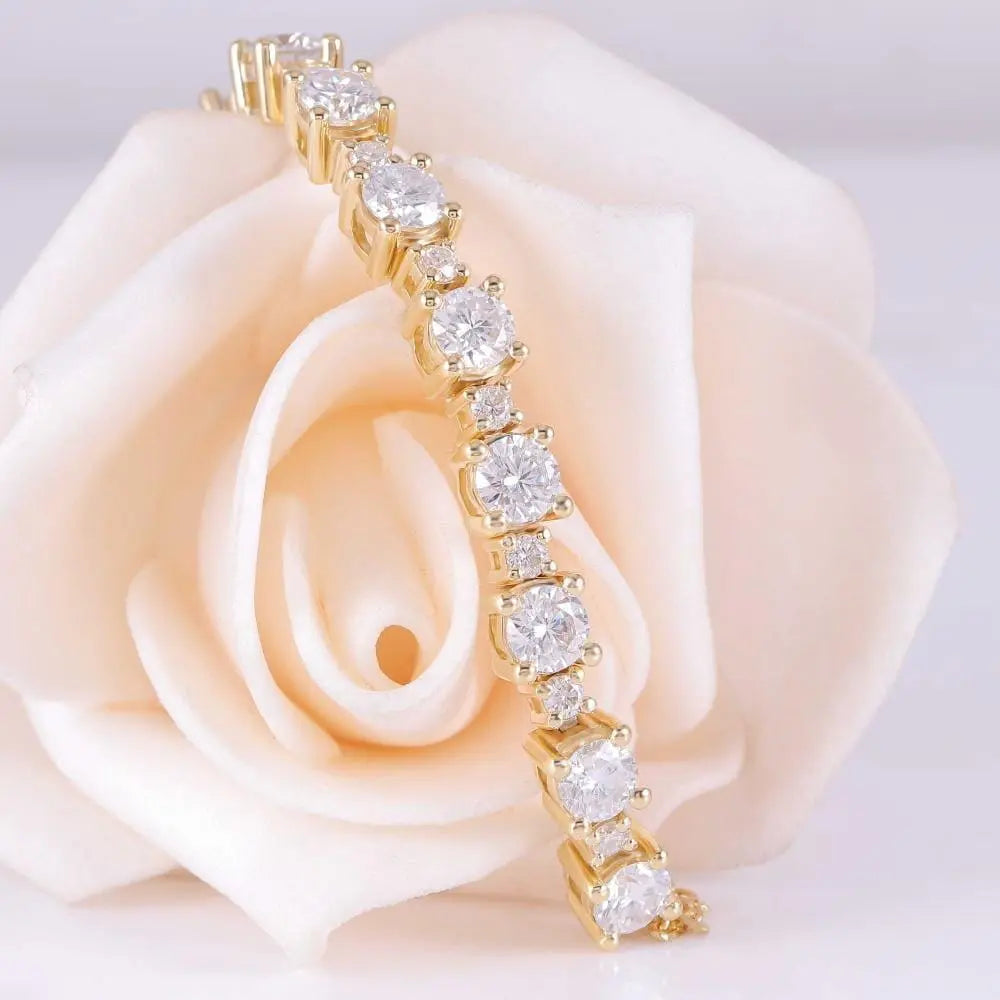 14k Yellow Gold Tennis Moissanite Cute Bracelet 2.8ctw
