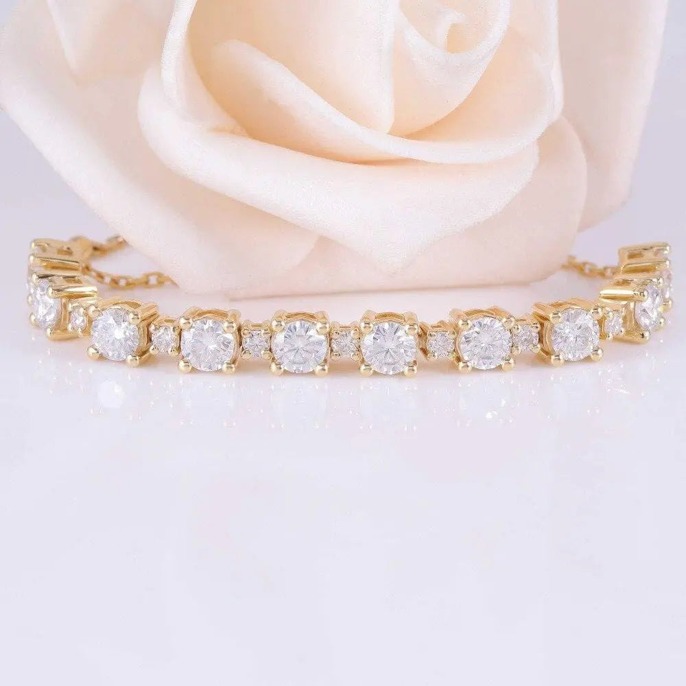 14k Yellow Gold Tennis Moissanite Cute Bracelet 2.8ctw