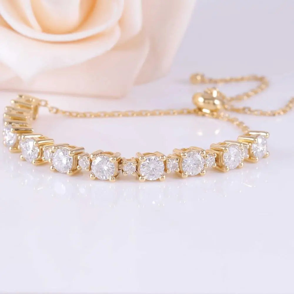 14k Yellow Gold Tennis Moissanite Cute Bracelet 2.8ctw