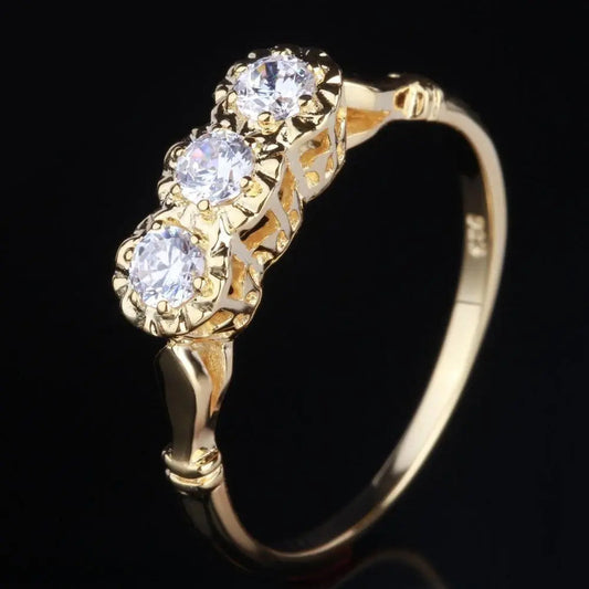 14k Yellow Gold Vintage / Unique Moissanite Women Engagement Rings 0.3ct Total
