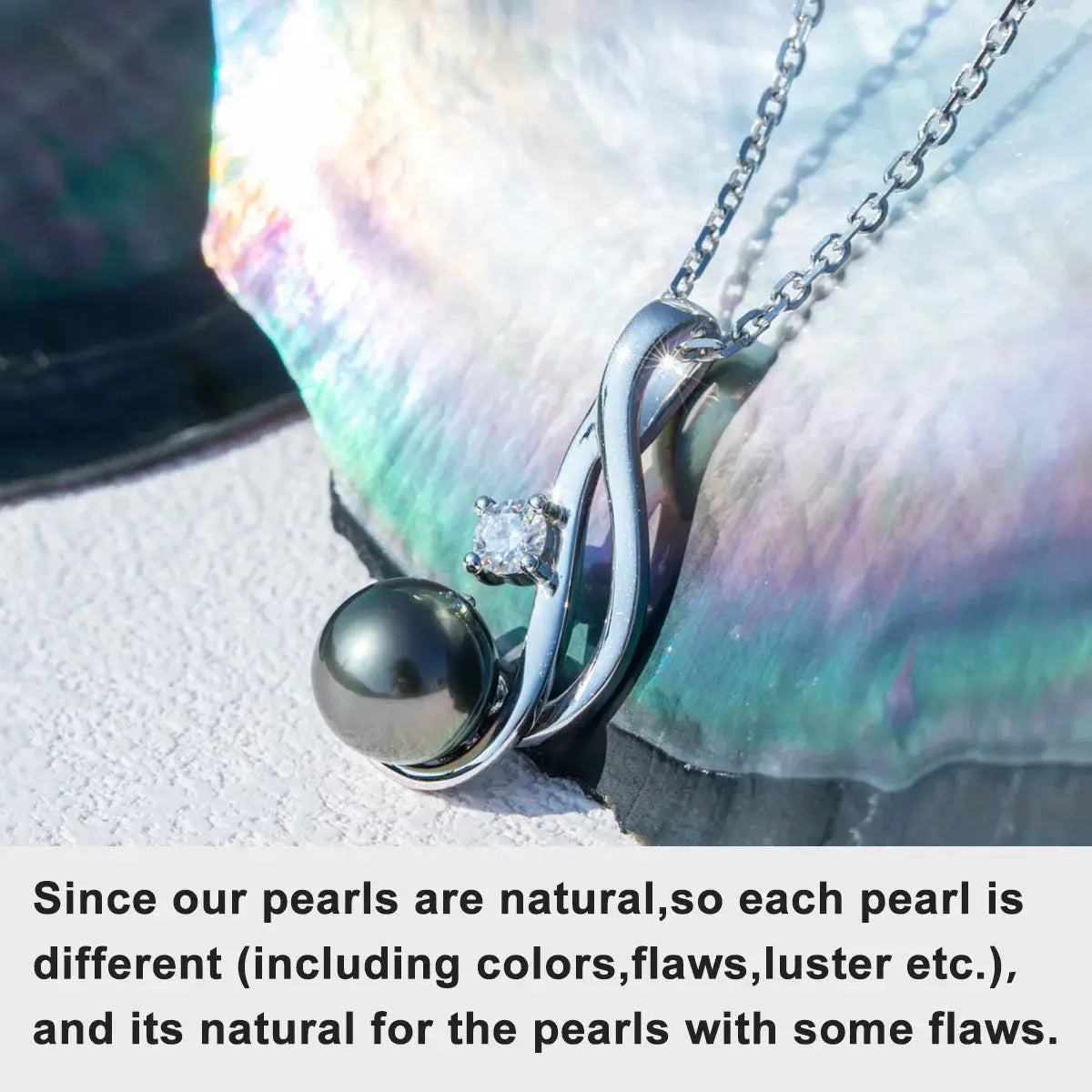 18K WHITE GOLD PLATED SILVER 9-10MM TAHITIAN BLACK PEARL AND 0.3CT MOISSANITE PENDANT NECKLACE