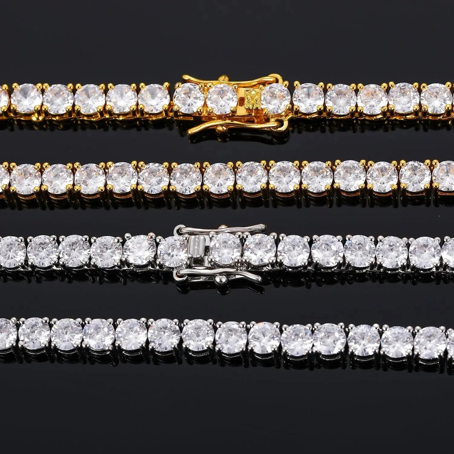 18K YELLOW GOLD PLATED MOISSANITE TENNIS NECKLACE 18inch, 6mm stones