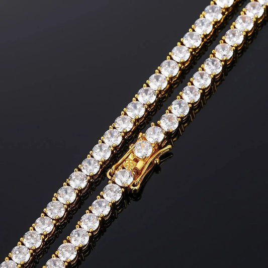 18K YELLOW GOLD PLATED MOISSANITE TENNIS NECKLACE 18inch, 6mm stones