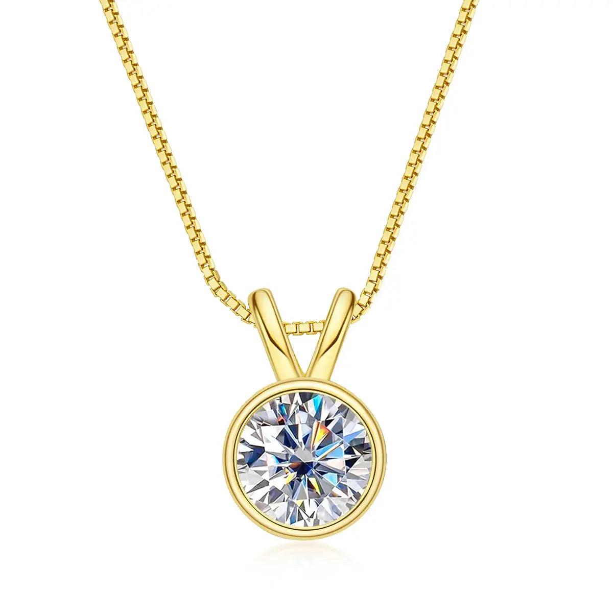 18k GOLD PLATED SILVER BEZEL MOISSANITE PENDANT NECKLACE 1CT OR 2CT SPLIT BAIL LOOP