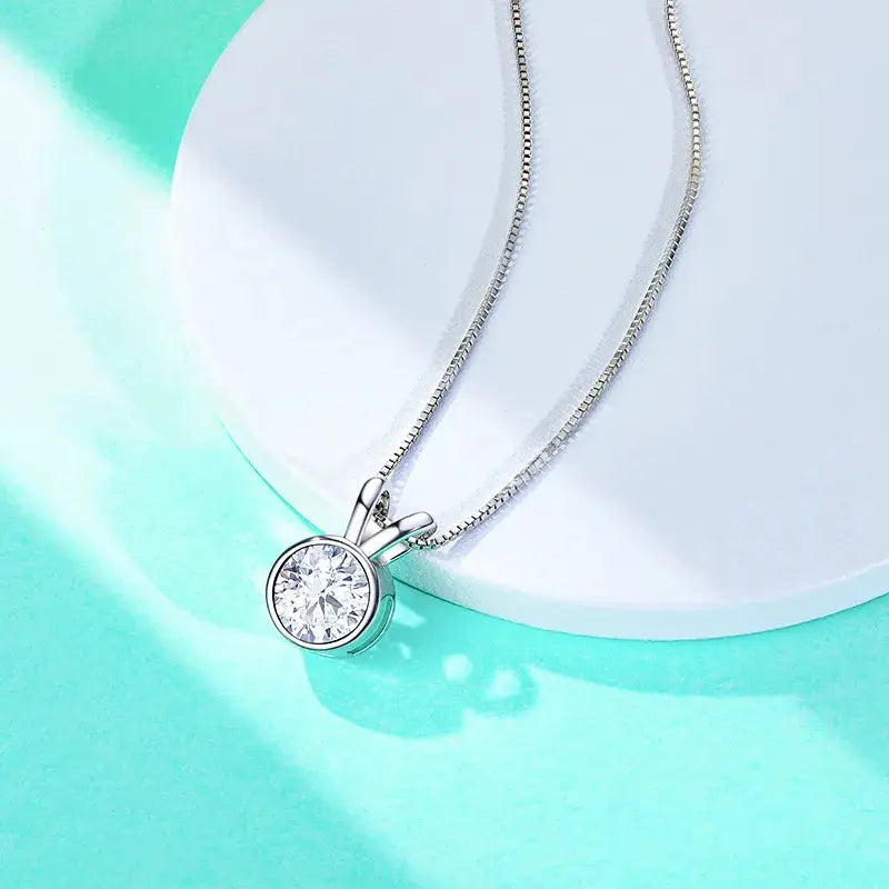 18k GOLD PLATED SILVER BEZEL MOISSANITE PENDANT NECKLACE 1CT OR 2CT SPLIT BAIL LOOP