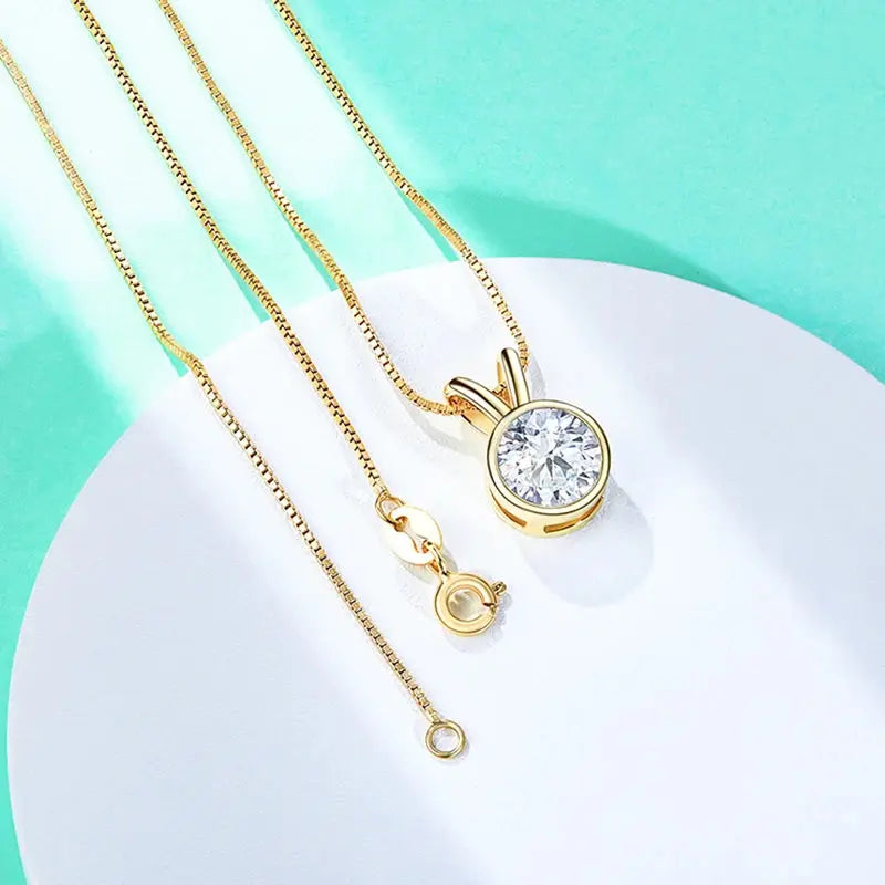 18k GOLD PLATED SILVER BEZEL MOISSANITE PENDANT NECKLACE 1CT OR 2CT SPLIT BAIL LOOP