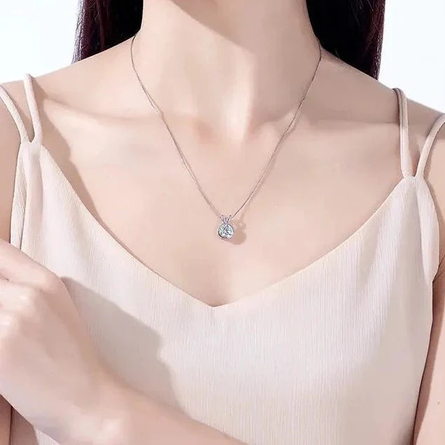 18k GOLD PLATED SILVER BEZEL MOISSANITE PENDANT NECKLACE 1CT OR 2CT SPLIT BAIL LOOP
