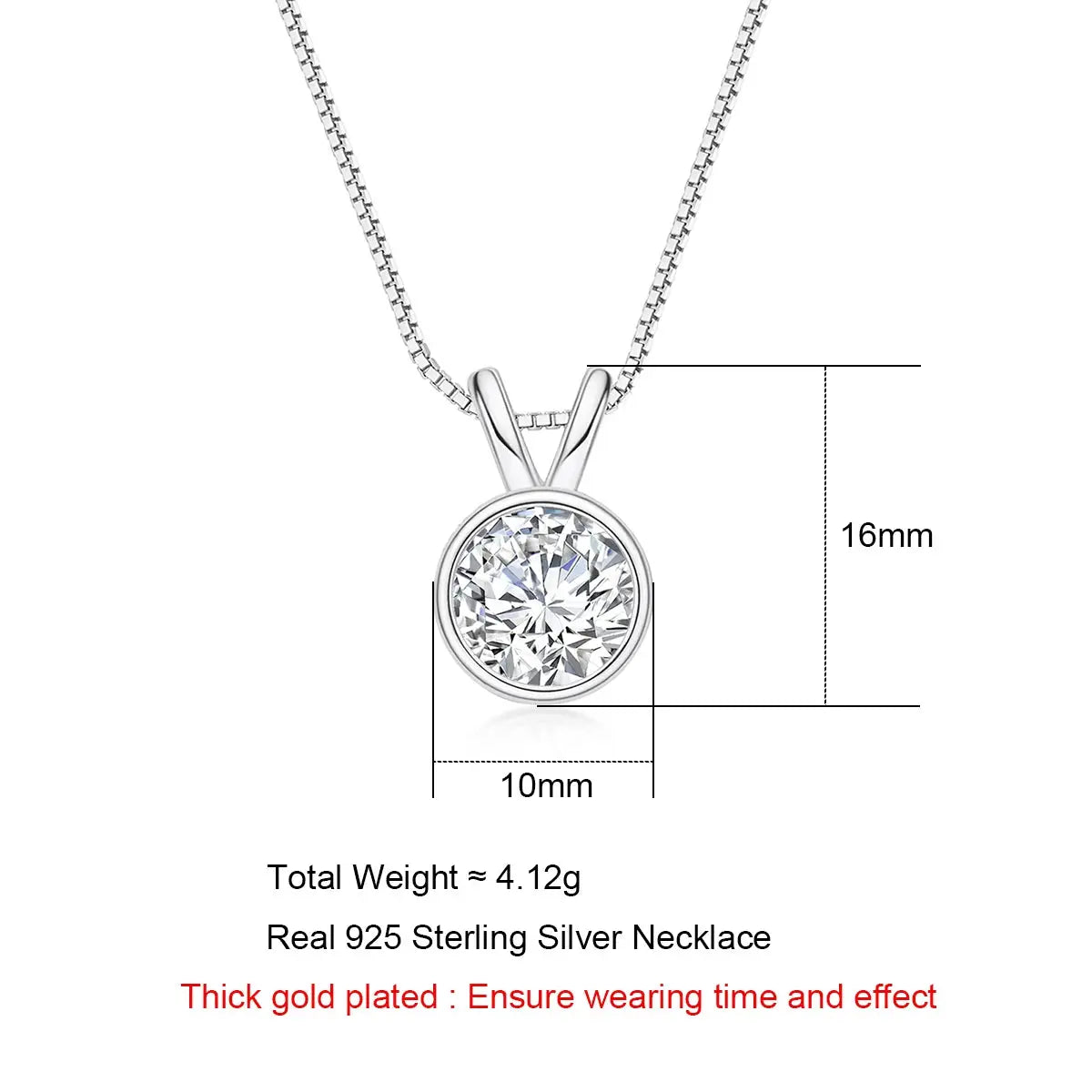 18k GOLD PLATED SILVER BEZEL MOISSANITE PENDANT NECKLACE 1CT OR 2CT SPLIT BAIL LOOP