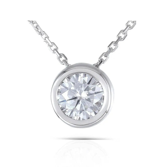 18k White Gold Bezel Set Moissanite Beautiful Long Necklace 1ct