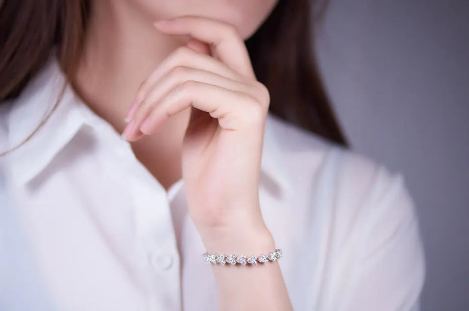 18k White Gold Plated Moissanite Tennis Bracelet Men 6.9ctw - 8.1ctw