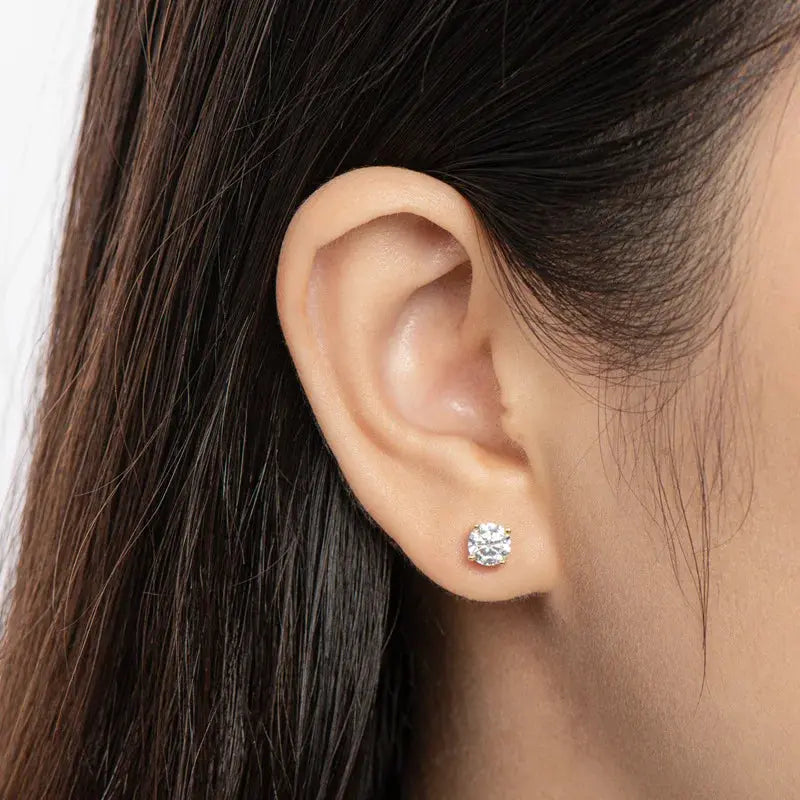 18k White Gold Plated Silver 2ctw Moissanite Stud Earrings- Push Back | White Gold Stud Earrings Set