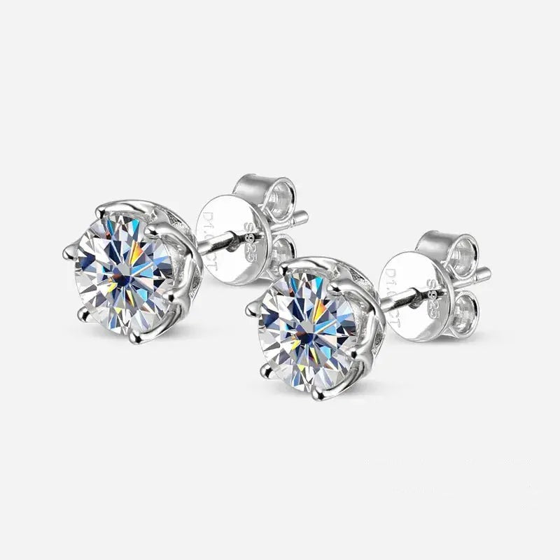18k White Gold Plated Silver 2ctw Moissanite Stud Earrings- Push Back | White Gold Stud Earrings Set