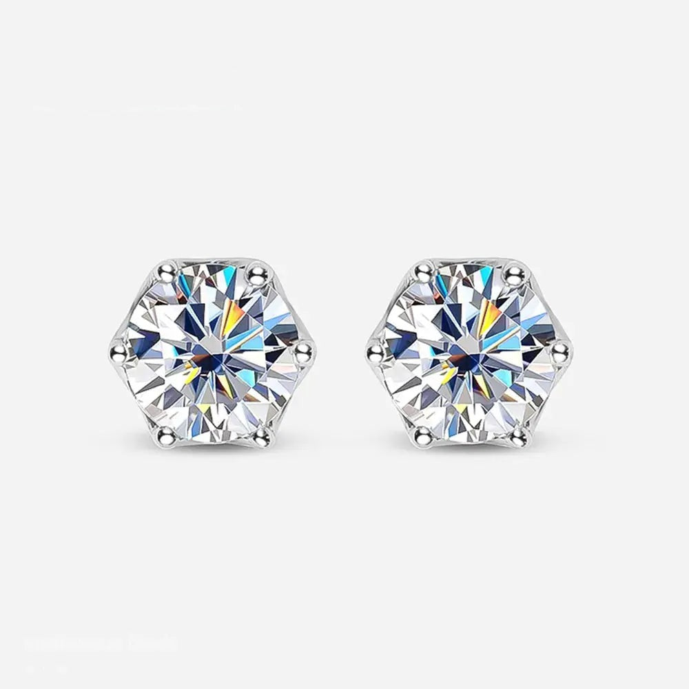 18k White Gold Plated Silver 2ctw Moissanite Stud Earrings- Push Back | White Gold Stud Earrings Set