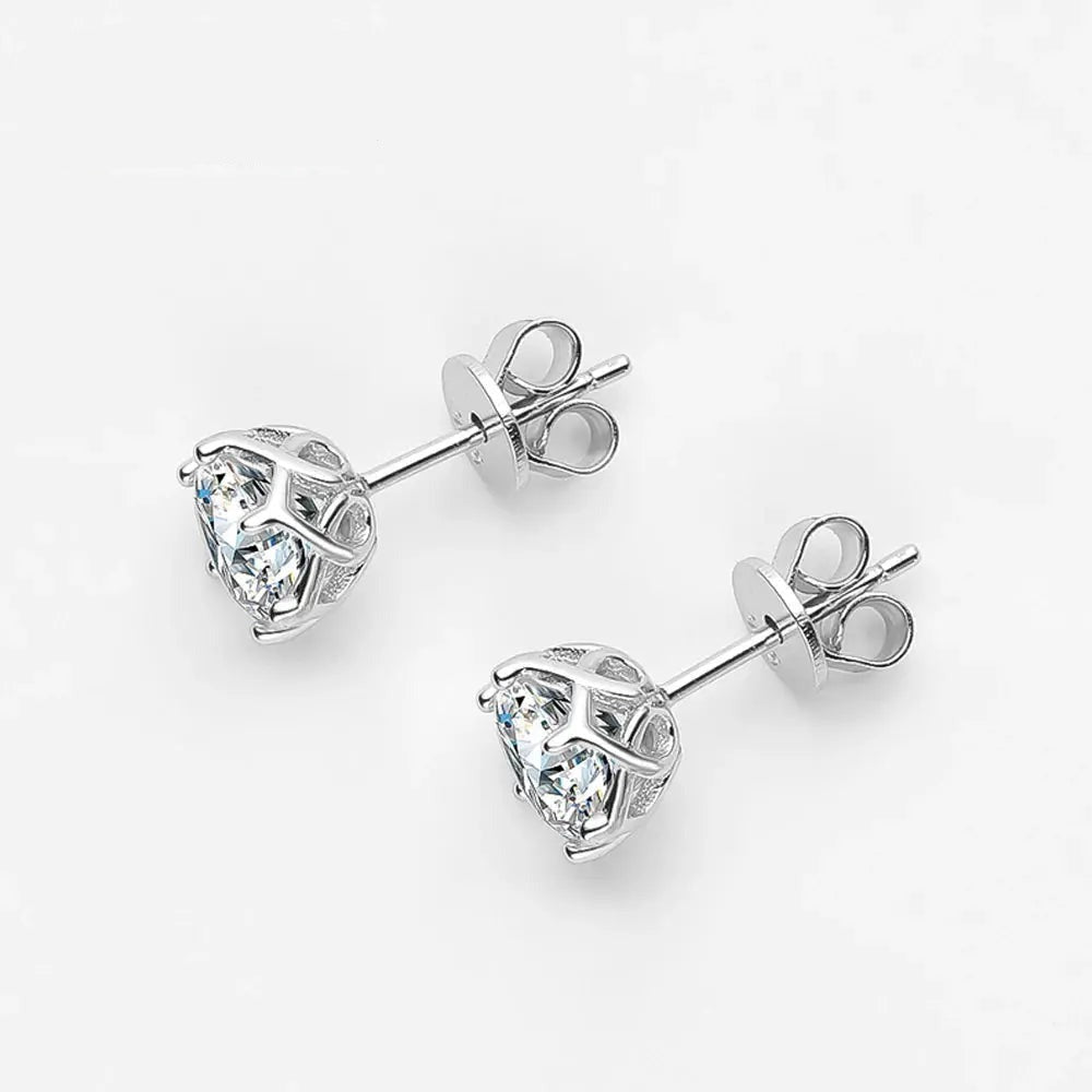 18k White Gold Plated Silver 2ctw Moissanite Stud Earrings- Push Back | White Gold Stud Earrings Set