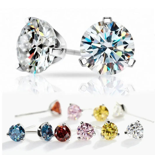 18k White Gold Plated Silver Moissanite Stud Earrings 3ctw (Multiple Colors)