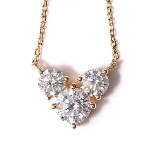 18k Yellow Gold 3 Stone Moissanite Necklace for Women Long 2ct Total