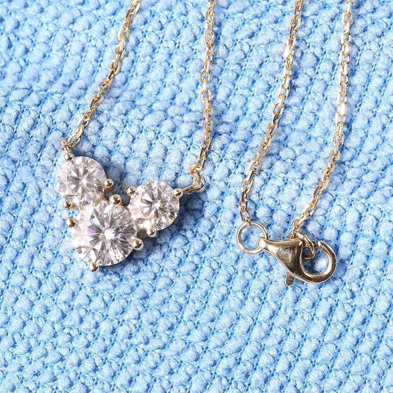 18k Yellow Gold 3 Stone Moissanite Necklace for Women Long 2ct Total
