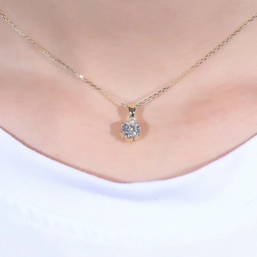 18k Yellow Gold Flower Pendant Necklace Moissanite 1ct