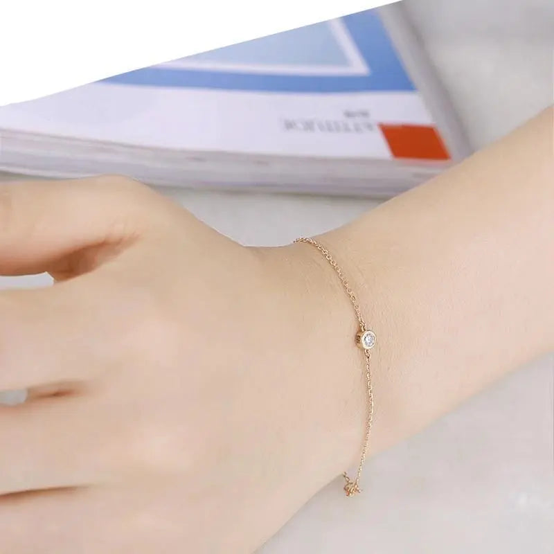 18k Yellow Gold Bracelet for Women With Moissanite Chain 0.1ct
