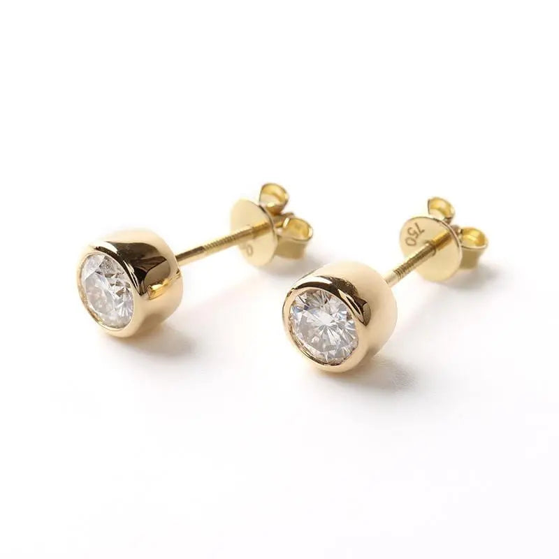 18k Yellow Gold Stud Moisssanite Cute Little Earrings 1ctw