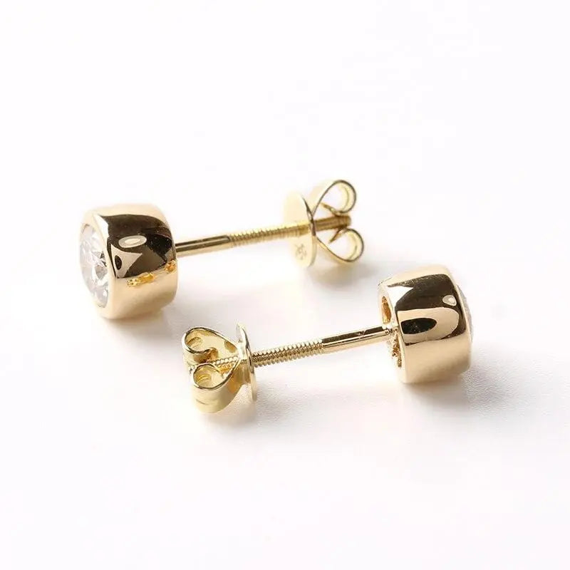 18k Yellow Gold Stud Moisssanite Cute Little Earrings 1ctw
