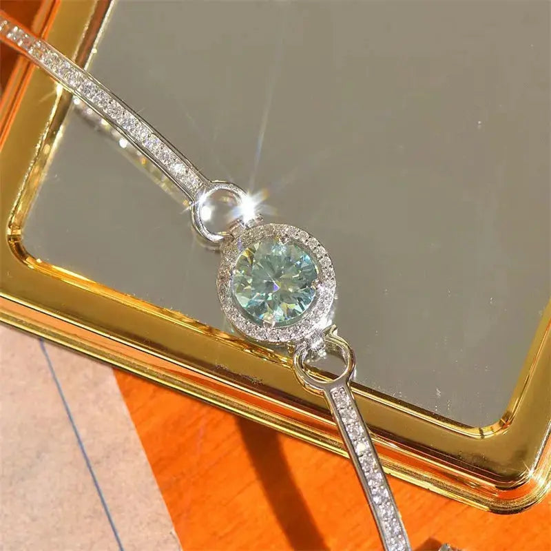 2CT Green Moissanite Bangle Cuffs Bracelet