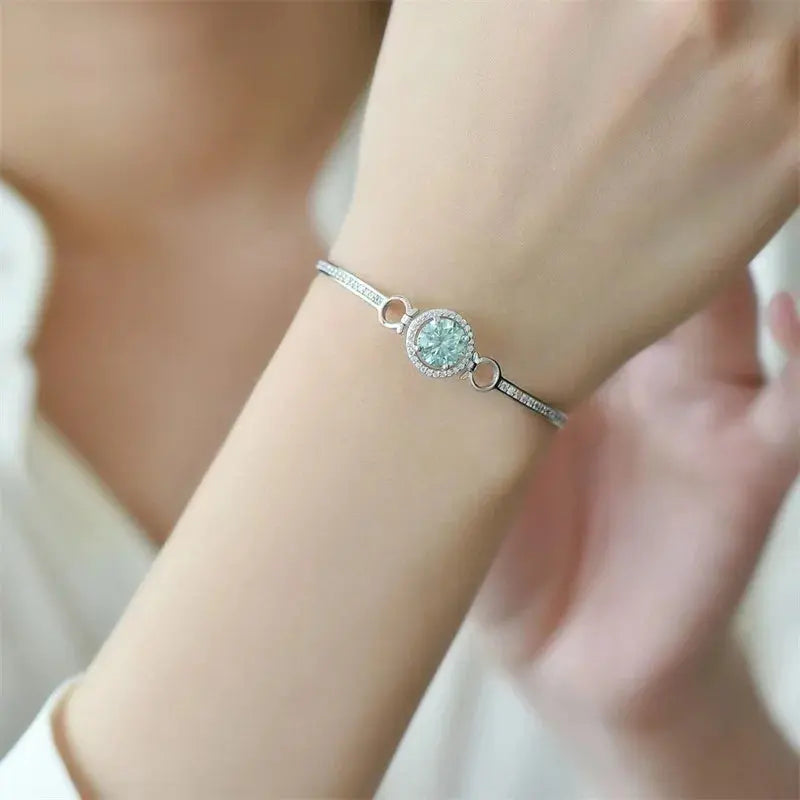 2CT Green Moissanite Bangle Cuffs Bracelet