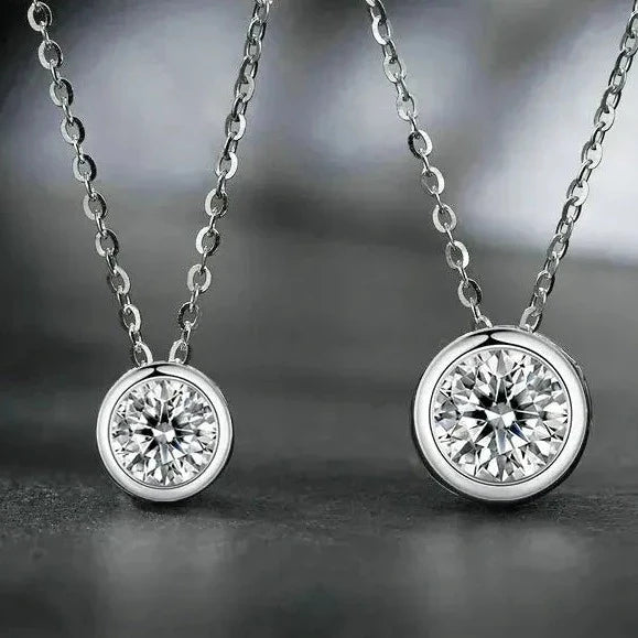 925 SILVER 1 or 5 STONE BEZEL SET MOISSANITE NECKLACE .5CT - 1.5CT