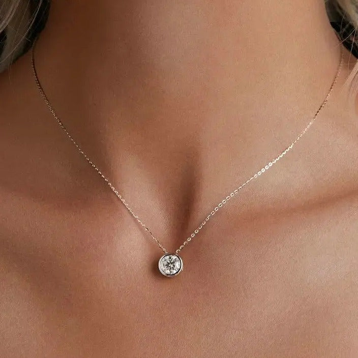 925 SILVER 1 or 5 STONE BEZEL SET MOISSANITE NECKLACE .5CT - 1.5CT